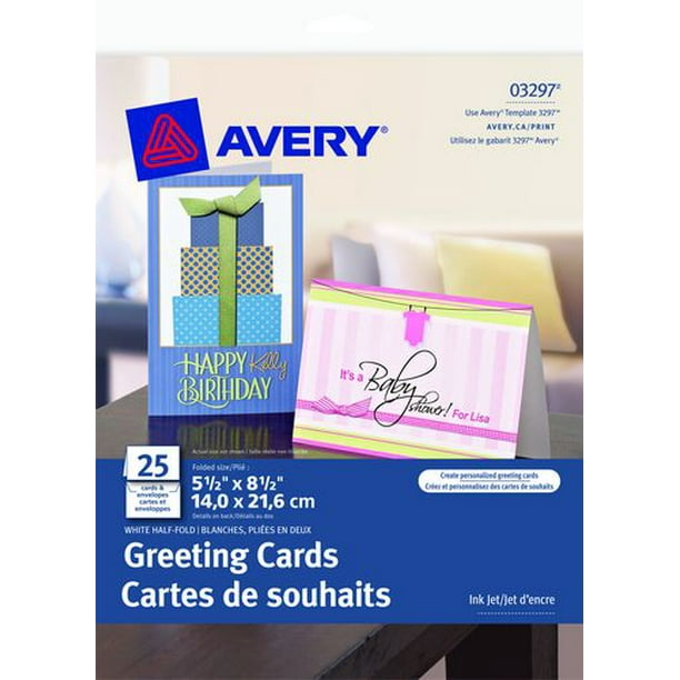 Avery - Cartes de souhaits pliées en deux, pour imprimantes à jet d'encre 03297, 5-1/2 po x 8-1/2 po , blanches
