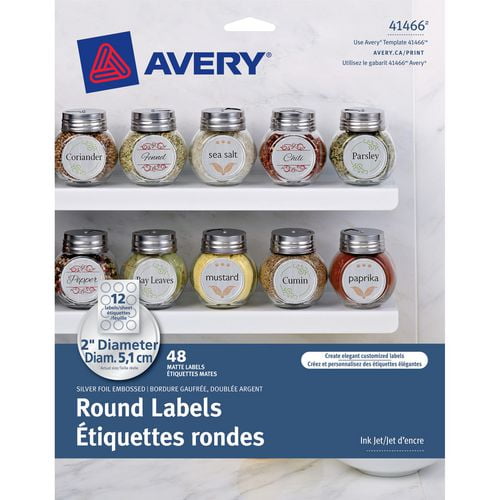 Étiquettes gaufrées rondes Avery en papier argenté mat de diamètre 2 po