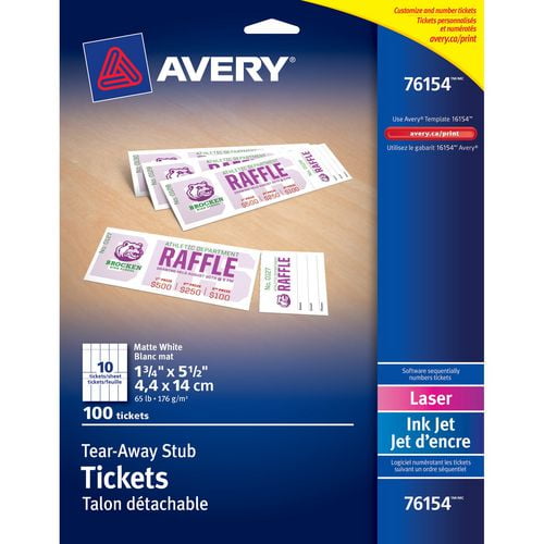 Avery Tear Away Stub Tickets 76154 Matte White 1 3 4 X 5 1 2 Pack 