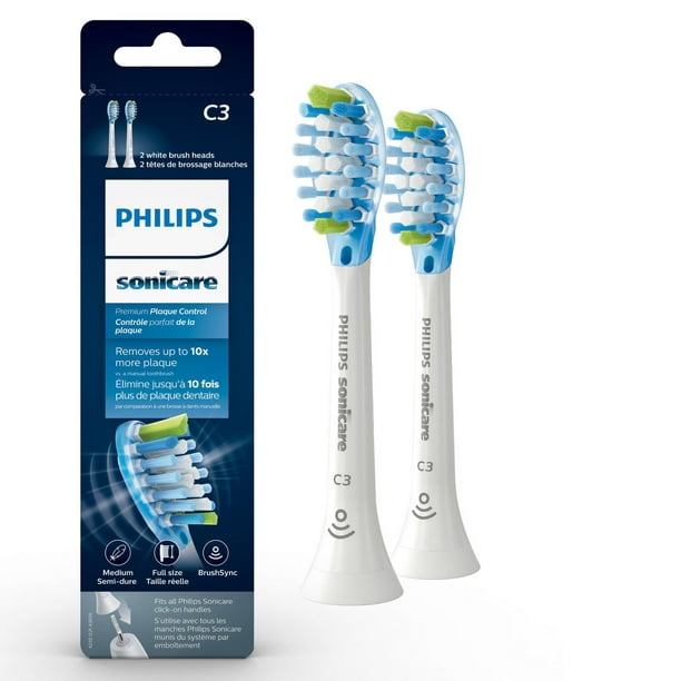 Têtes de brosse de rechange pour contrôle de la plaque Philips Sonicare Premium avec puce RFID, blanc, emballage de 2, HX9042/65 2 unités têtes de brosse