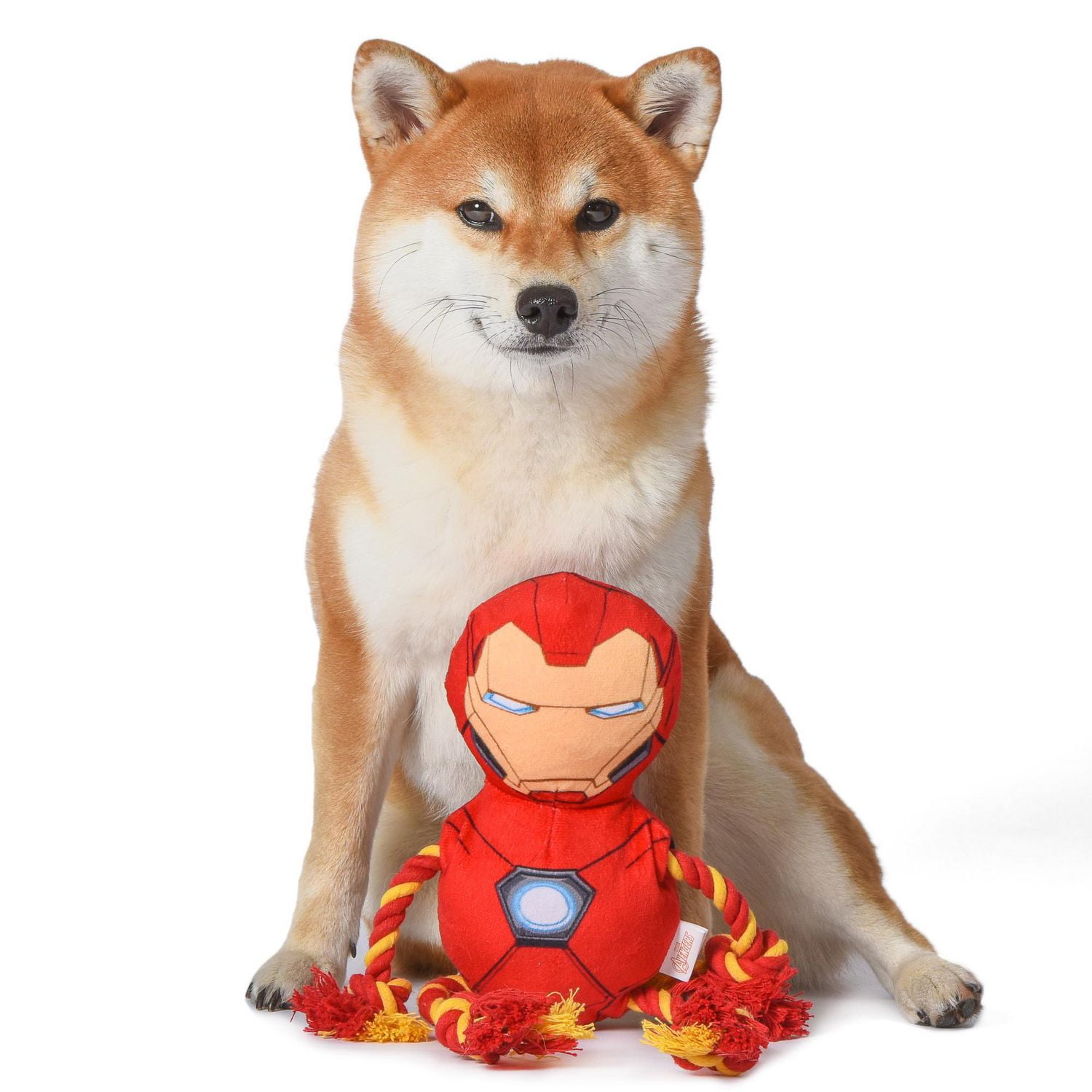 Iron Man Plush Dog toy with Rope and Squeaker