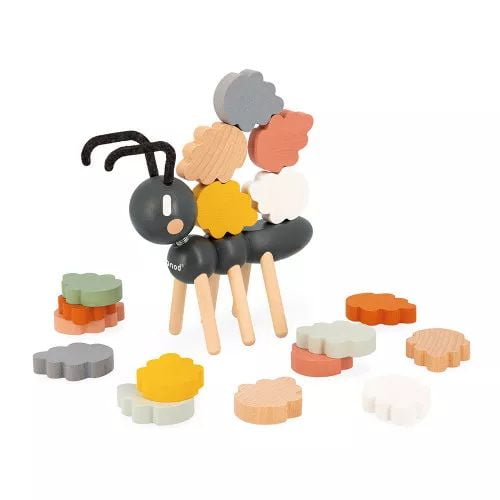 Janod - Sweet Cocoon Balance Game - Fine Motor Skills Development - 1 ant + 20 leaves to stack - FSC Wooden Toy from 24 months
