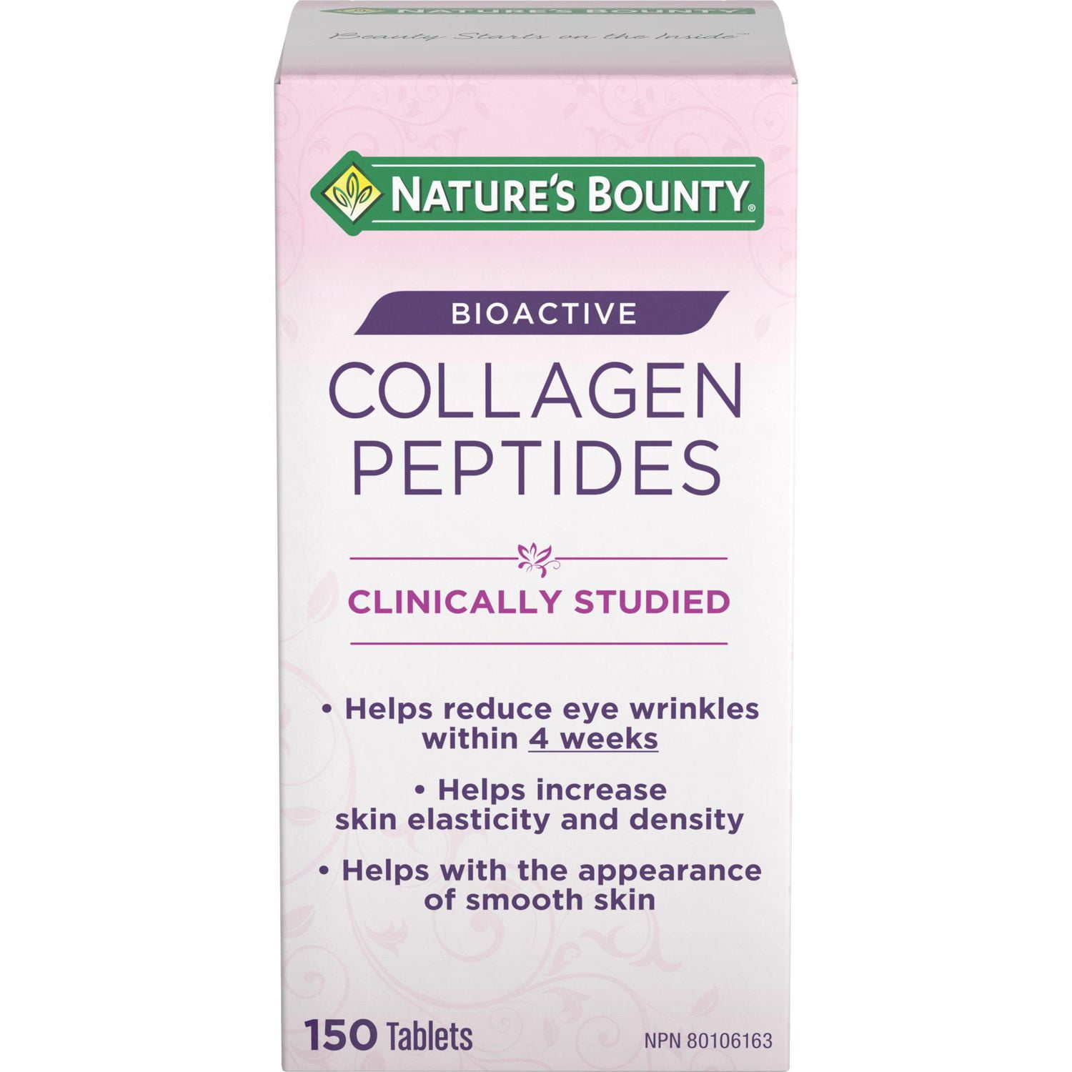 NATURE'S BOUNTY Collagen Peptides, Bioactive, Helps Reduce Eye Wrinkles Within 4 Weeks, Helps Increase Skin Elasticity & Density, Helps With The Appearance Of Smooth Skin, Tablets 150.0 count, 150 Tablets