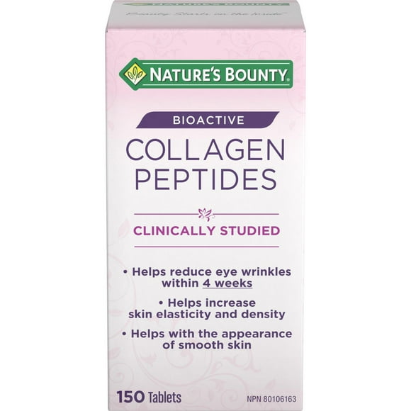 NATURE'S BOUNTY Collagen Peptides, Bioactive, Helps Reduce Eye Wrinkles Within 4 Weeks, Helps Increase Skin Elasticity & Density, Helps With The Appearance Of Smooth Skin, Tablets 150