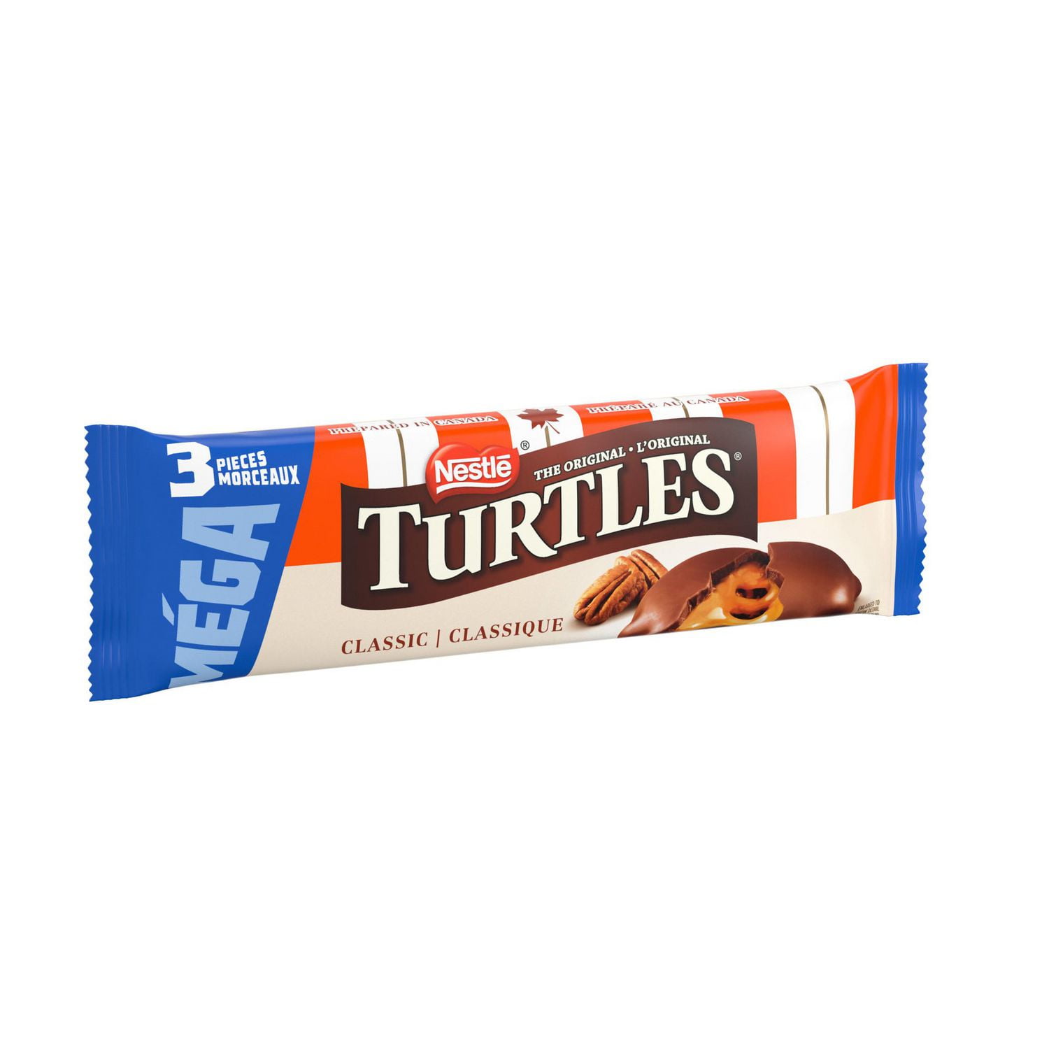 TURTLES Mega, 3-Piece Bar, Smooth Caramel & Crunchy Pecans Draped In Rich Chocolate, Prepared In Canada, Gluten-Free, Sustainably Sourced Cocoa, Makes A Great Stocking Stuffer, 50 g, 50 g
