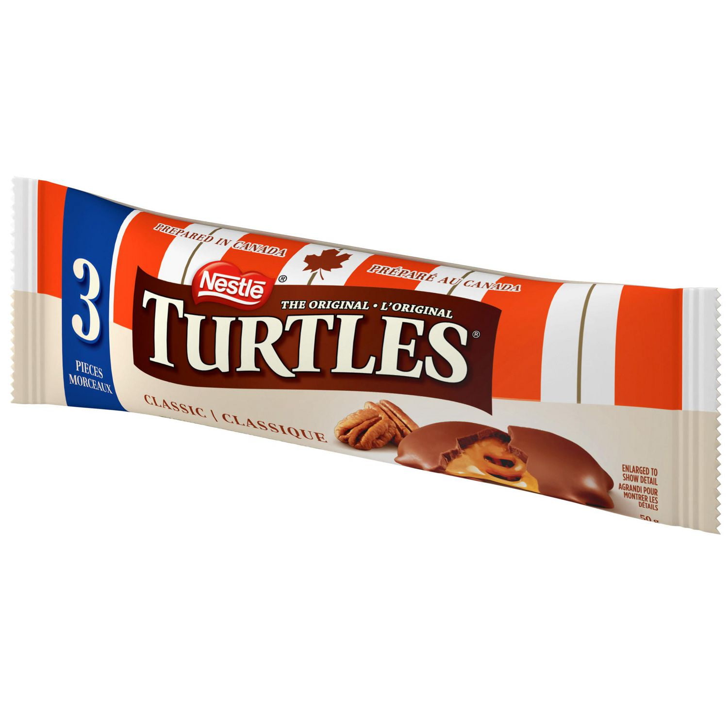TURTLES Mega, 3-Piece Bar, Smooth Caramel & Crunchy Pecans Draped In Rich Chocolate, Prepared In Canada, Gluten-Free, Sustainably Sourced Cocoa, Makes A Great Stocking Stuffer, 50 g, 50 g