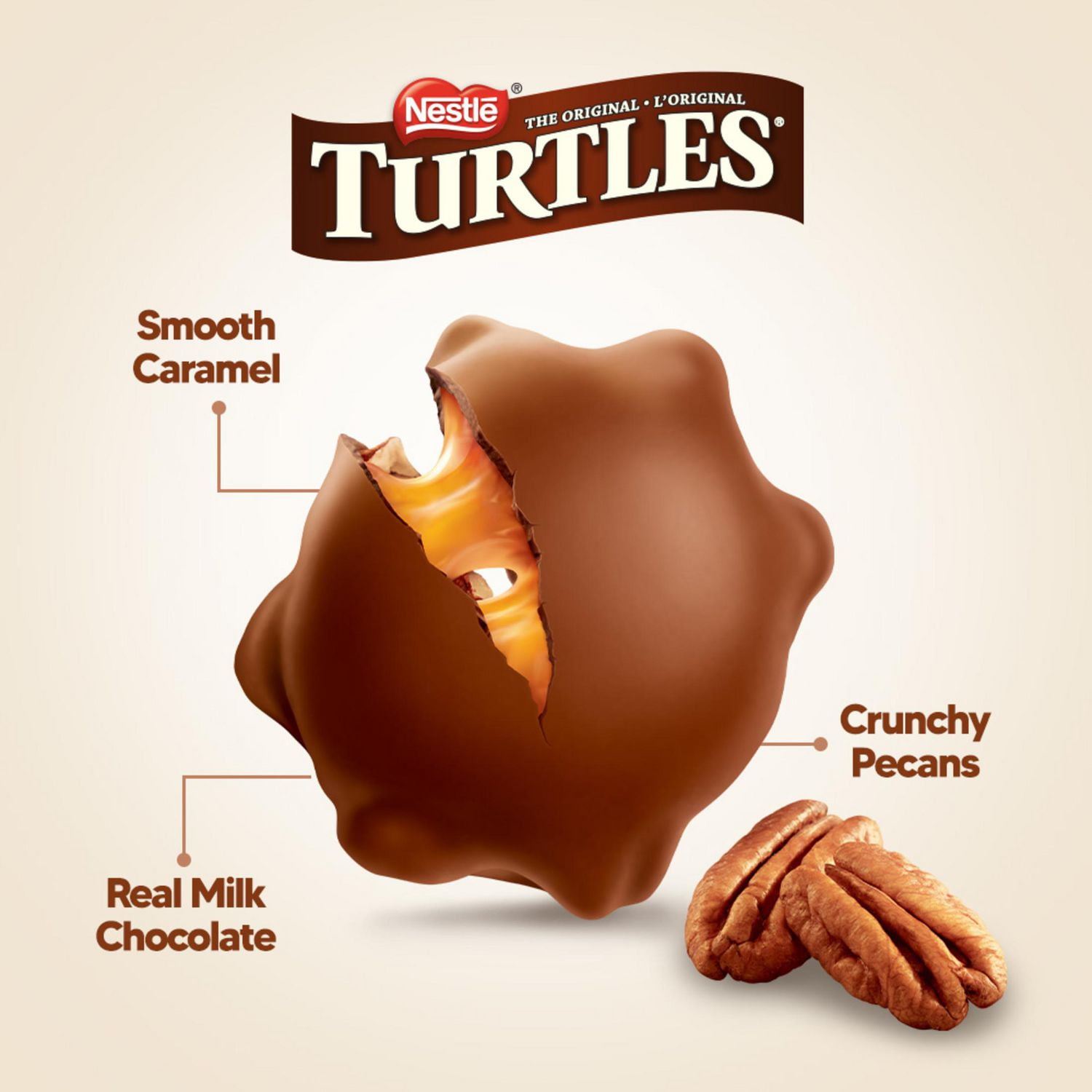 TURTLES Mega, 3-Piece Bar, Smooth Caramel & Crunchy Pecans Draped In Rich Chocolate, Prepared In Canada, Gluten-Free, Sustainably Sourced Cocoa, Makes A Great Stocking Stuffer, 50 g, 50 g