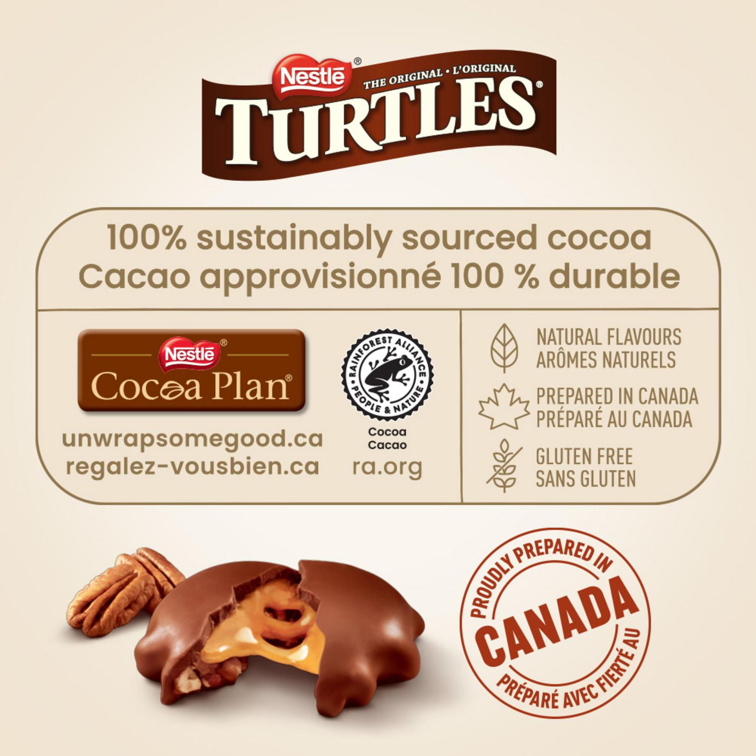TURTLES Mega, 3-Piece Bar, Smooth Caramel & Crunchy Pecans Draped In Rich Chocolate, Prepared In Canada, Gluten-Free, Sustainably Sourced Cocoa, Makes A Great Stocking Stuffer, 50 g, 50 g