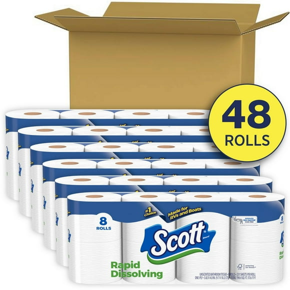 Scott Rapid-Dissolving Toilet Paper for RVs & Boats, 48 Double Rolls