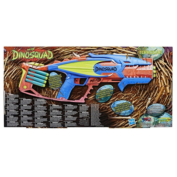 Nerf DinoSquad Terrodak, tire 4 fléchettes, rangement pour