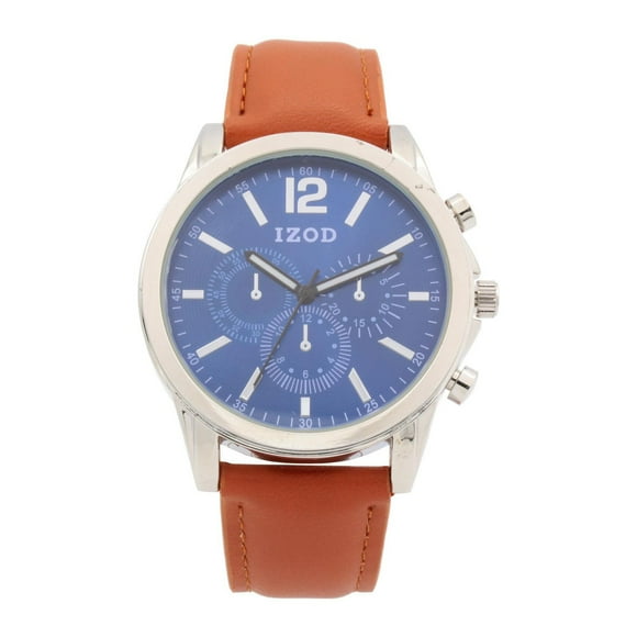 Montre analogique Izod facile à lire à bracelet en cuir brun