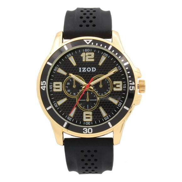 Montre analogique Izod facile à lire à bracelet en caoutchouc noir