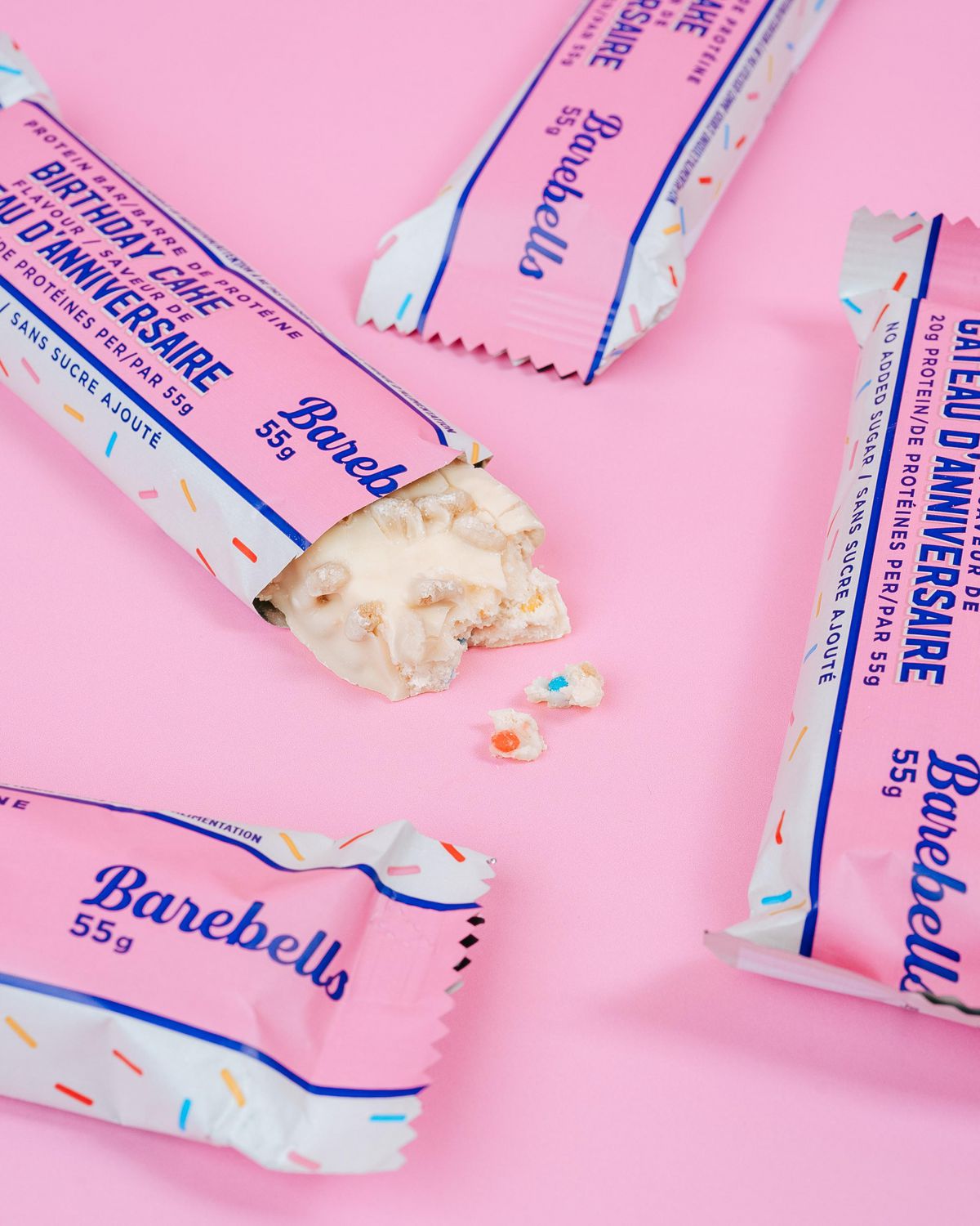 BAREBELLS BARRES PROTÉINÉES Gâteau d'anniversaire PACK DE 4 4 x 55g d’unité