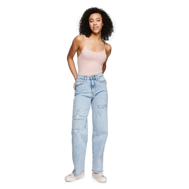 No Boundaries Juniors Light Wash High Rise Destructed Mom Jeans - 9 Blue at   Women's Jeans store