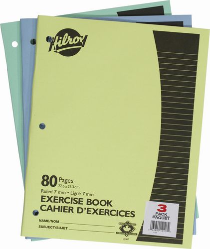 Hilroy Exercise Books, 3 Pack , 10-7/8 X 8-3/8, 80 Page, 3 Books, 80 Pages  Each