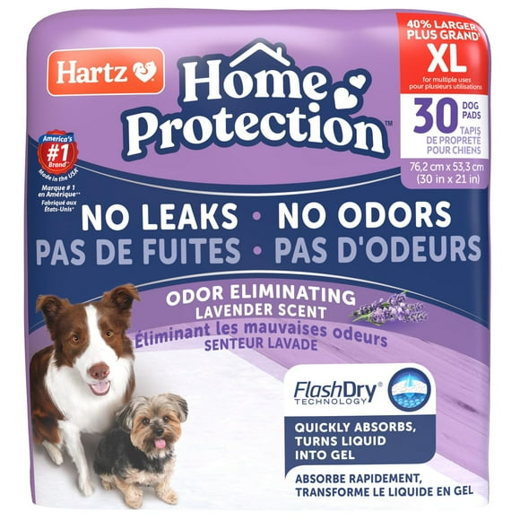 Hartz Home Protection Odour Lavender 30ct Extra Large Pee Pads and Training Pads for Puppies and Adult Dogs, 30ct Dog Pads