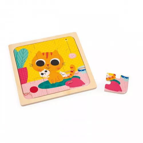 Janod - Peanut the Cat - 9 piece wooden puzzle -  18 months to 3 years old.