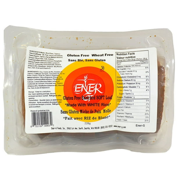 Ener-G Foods Pain de riz blanc moëlleux, 228 g Pain de riz blanc moëlleux.