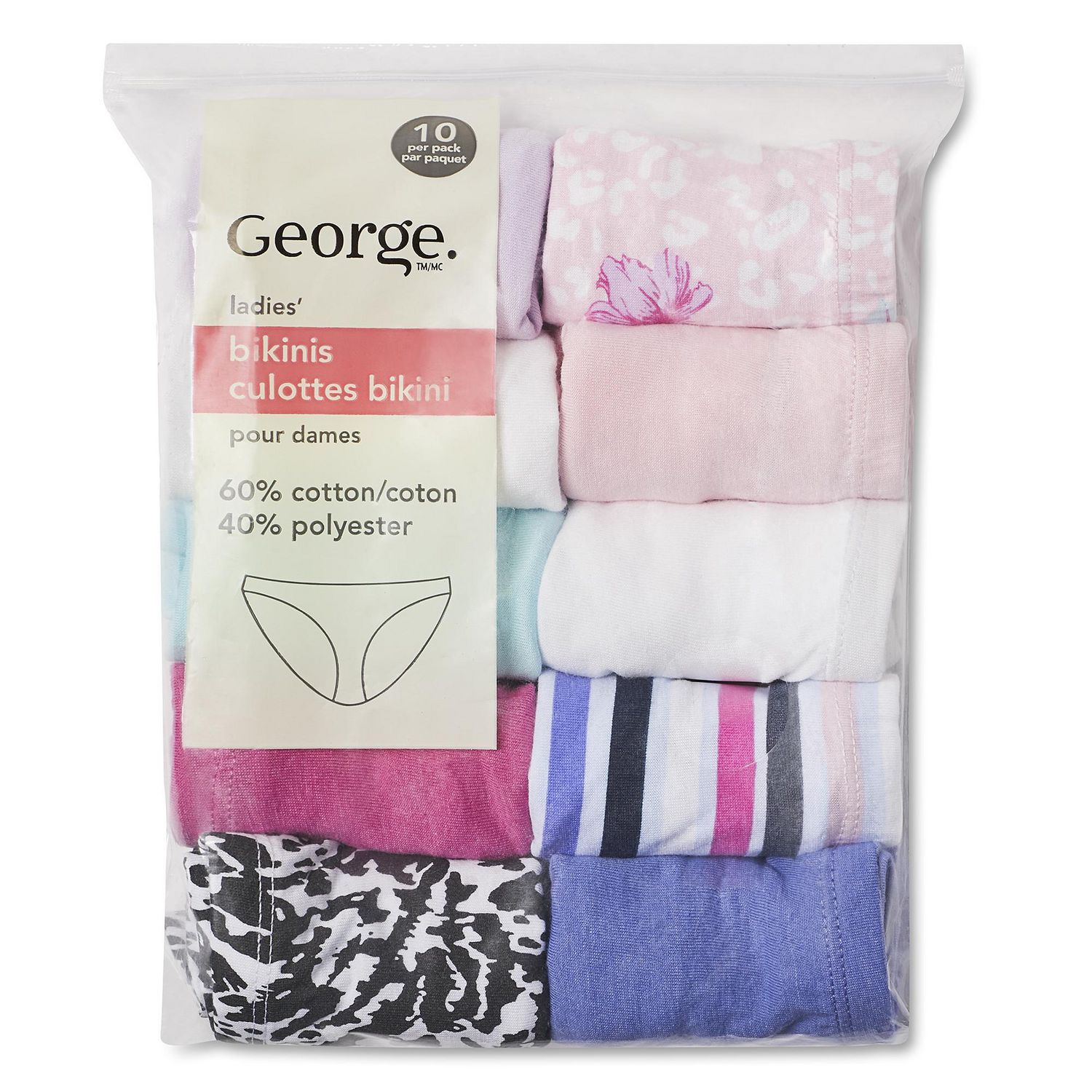 George Women's Jersey Thongs 10-Pack, Sizes XS-2XL 