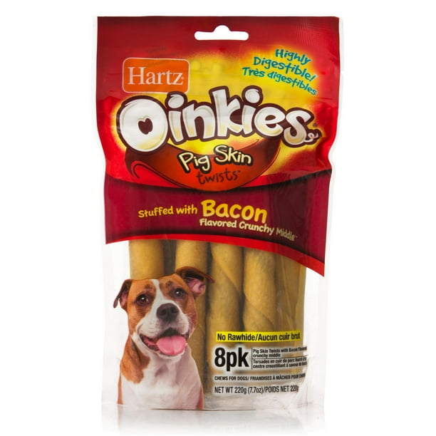 Oinkies Pig Skin Twists Friandises pour chiens d'Hartz - d'un centre a saveur de bacon