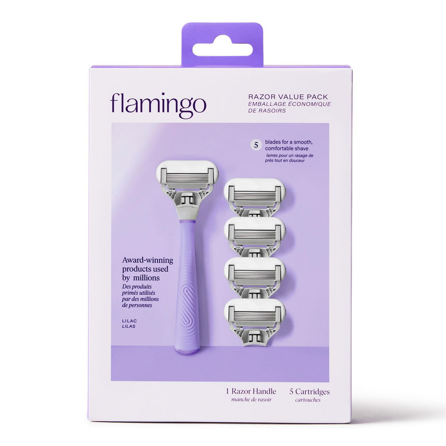 Flamingo Women s Razor Multipack with 5 Razor Blade Refills Lilac Handle 1 handle 5 blade refills Walmart