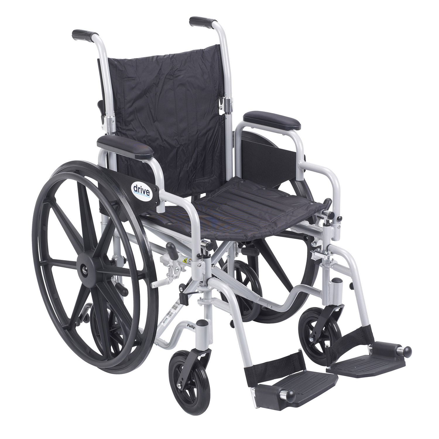 Drive Medical Silver 18-inch Poly Fly Light Weight Transport Chair Wheelchair with Swing Away Footrests
