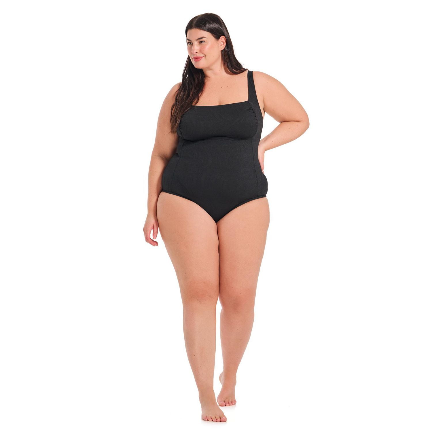 Krista Plus Women's Square Neck Jacquard One Piece Swimsuit