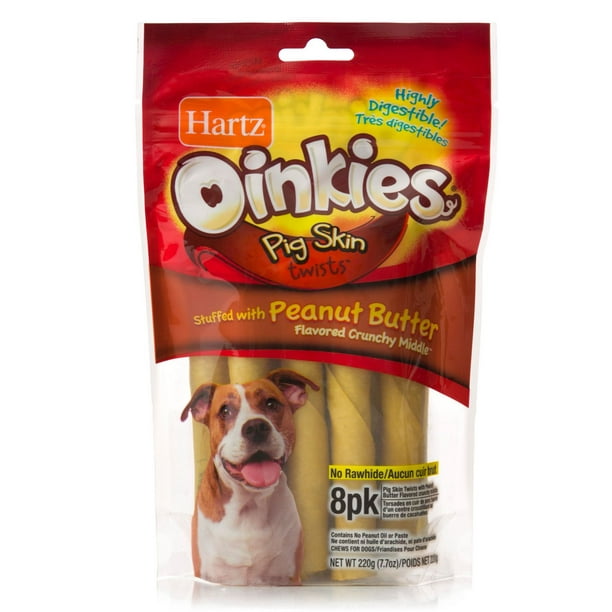 Oinkies Pig Skin Twists Friandises pour chiens d'Hartz - saveur de buerre de cacahuètes