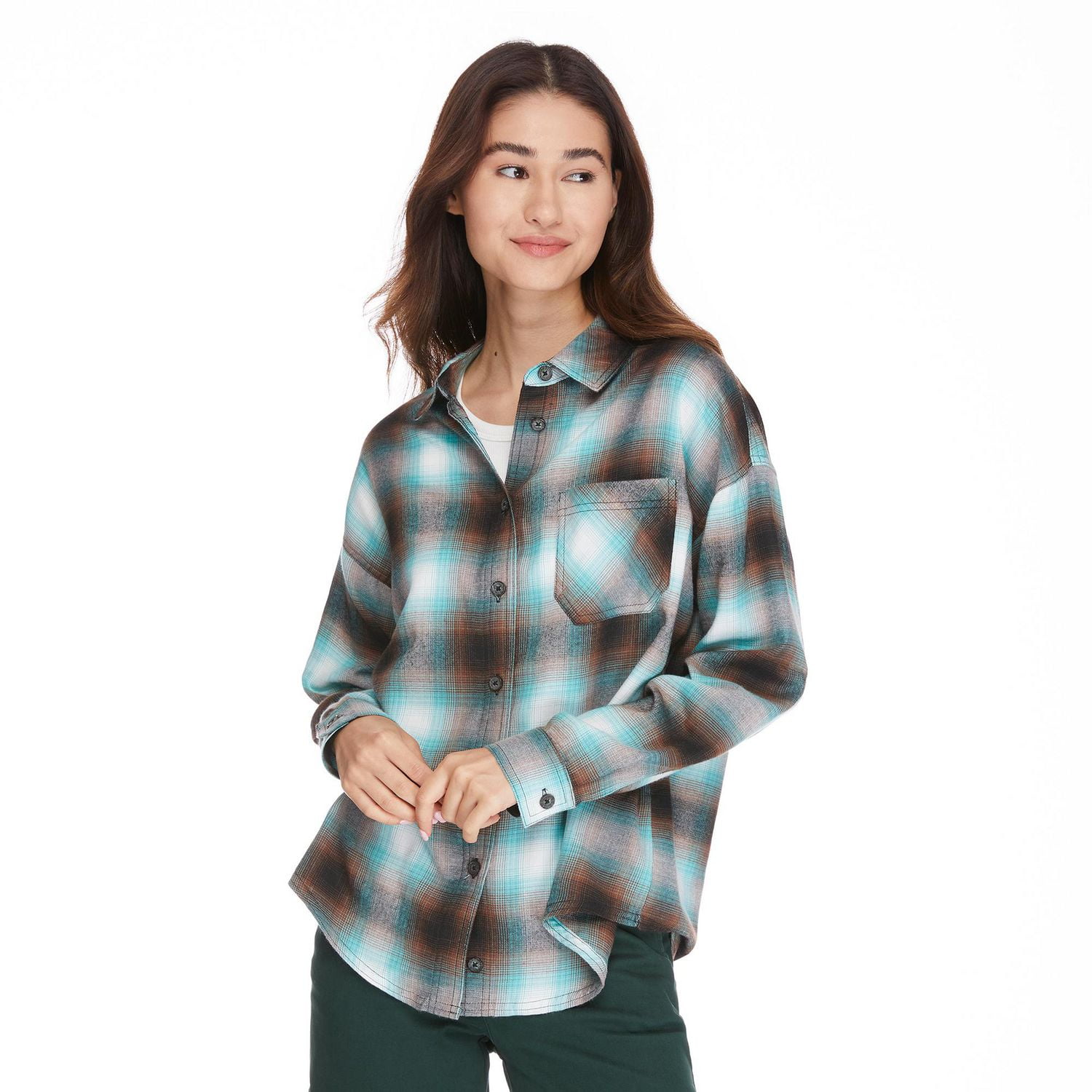No Boundaries Women's Oversized Flannel Shirt