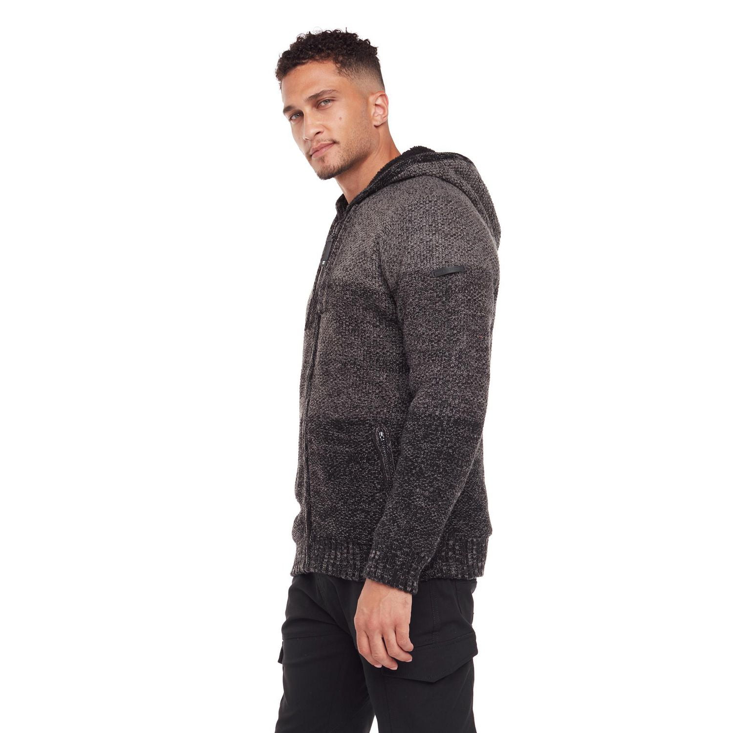 Dark Black Men's Long-Sleeve Hooded Full Zip Sweater