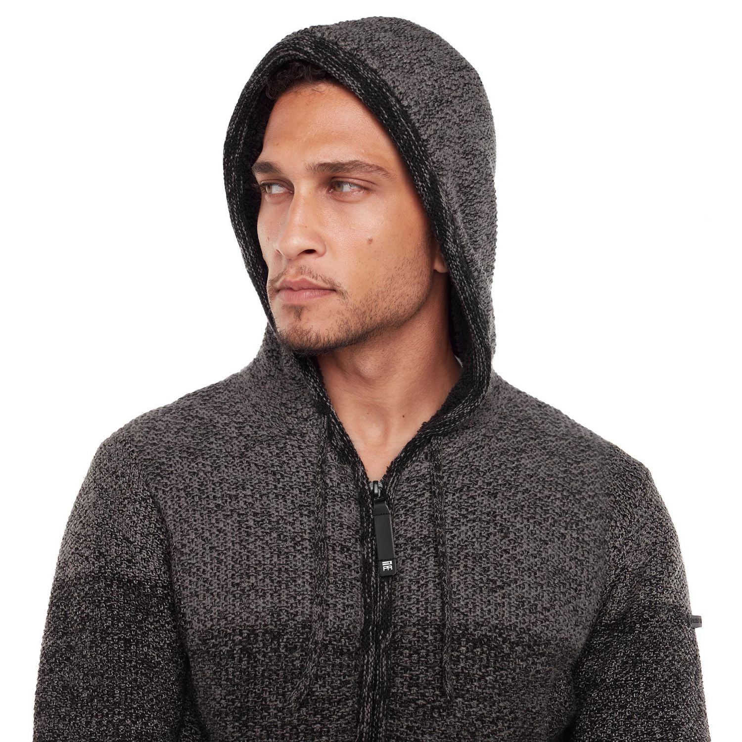 Dark Black Men's Long-Sleeve Hooded Full Zip Sweater