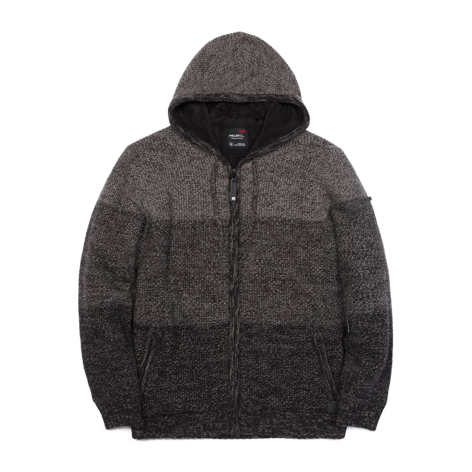 Dark Black Men's Long-Sleeve Hooded Full Zip Sweater