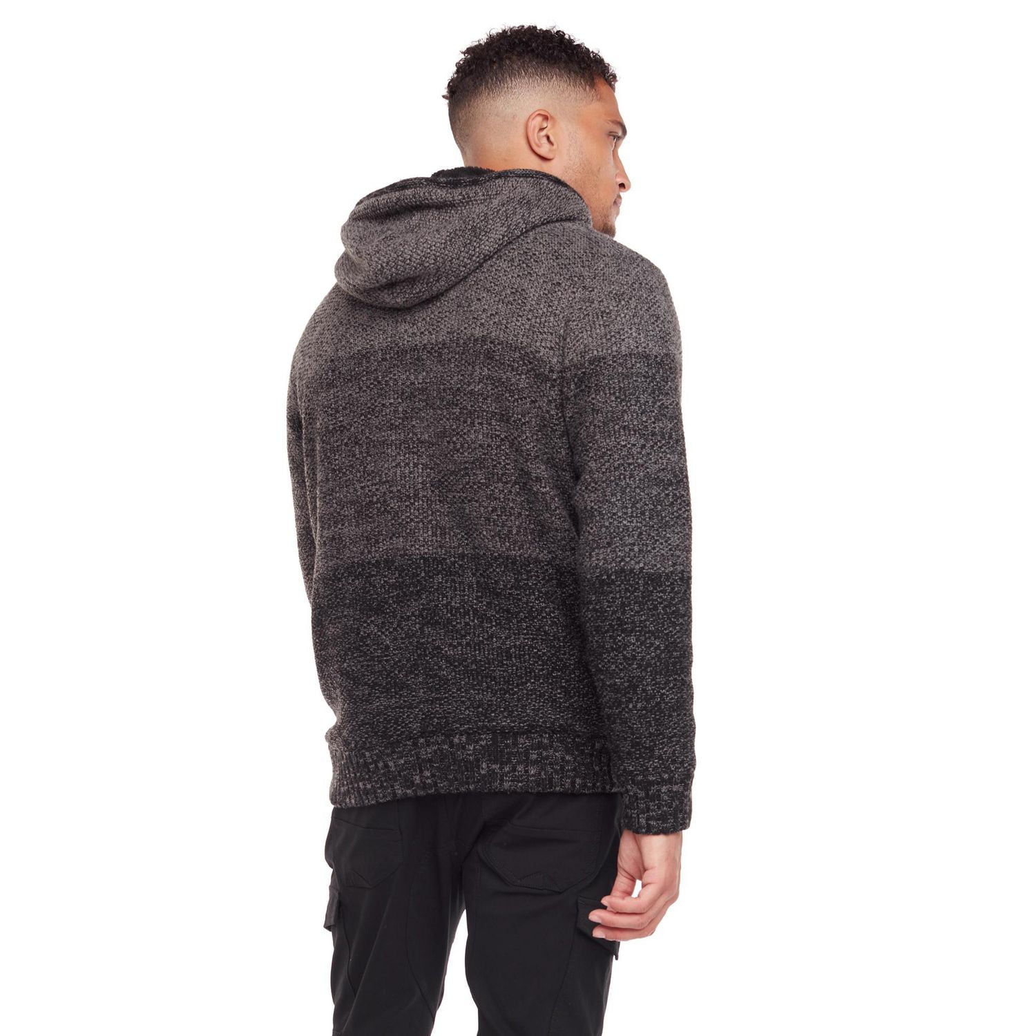 Dark Black Men's Long-Sleeve Hooded Full Zip Sweater
