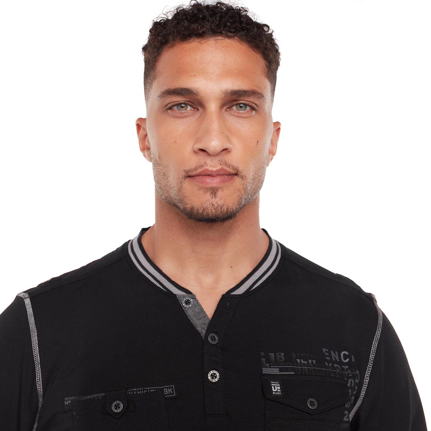 Dark Black Henley à manches longues pour hommes
