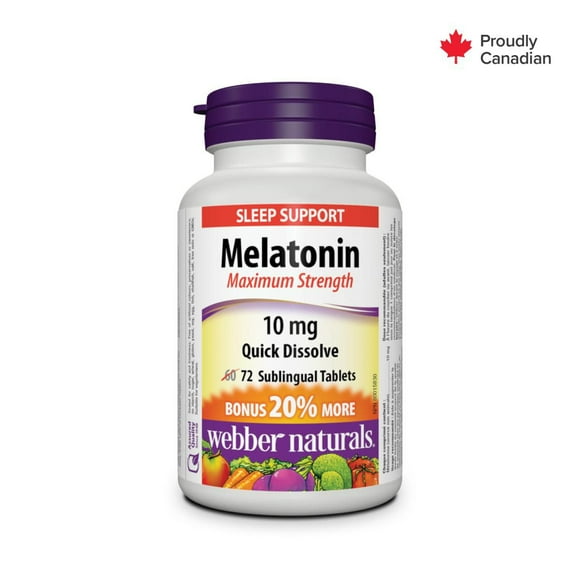 Webber Naturals® Melatonin Maximum Strength Quick Dissolve, 10 mg, 72 sublingual tablets, BONUS! 20% More