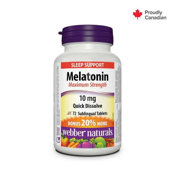 Webber Naturals Mélatonine Puissance  maximale Dissolution rapide, 10 mg 72 comprimés sublinguaux, PRIME ! 20 % de plus,