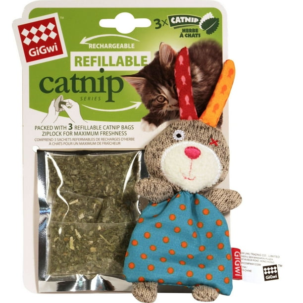 Jouet de l’herbe à chat rechargeable en forme de lapin en coton pour chats de GiGwi