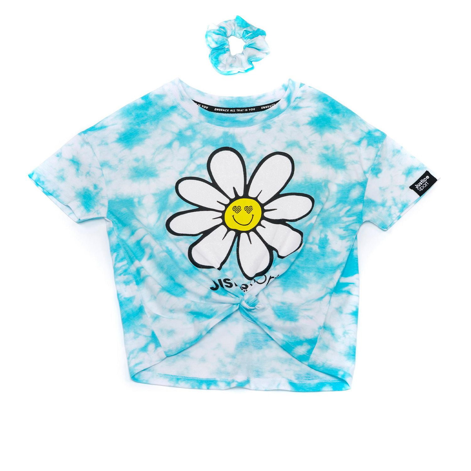 Girls Justice 2 Piece Heart Face Flower Short Sleeve Top Set