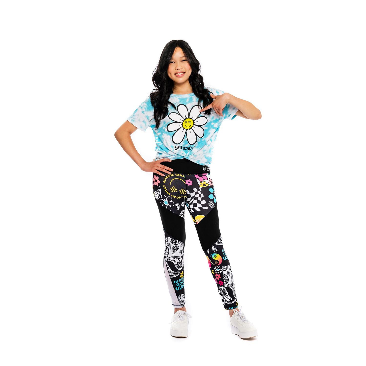 Girls Justice 2 Piece Heart Face Flower Short Sleeve Top Set