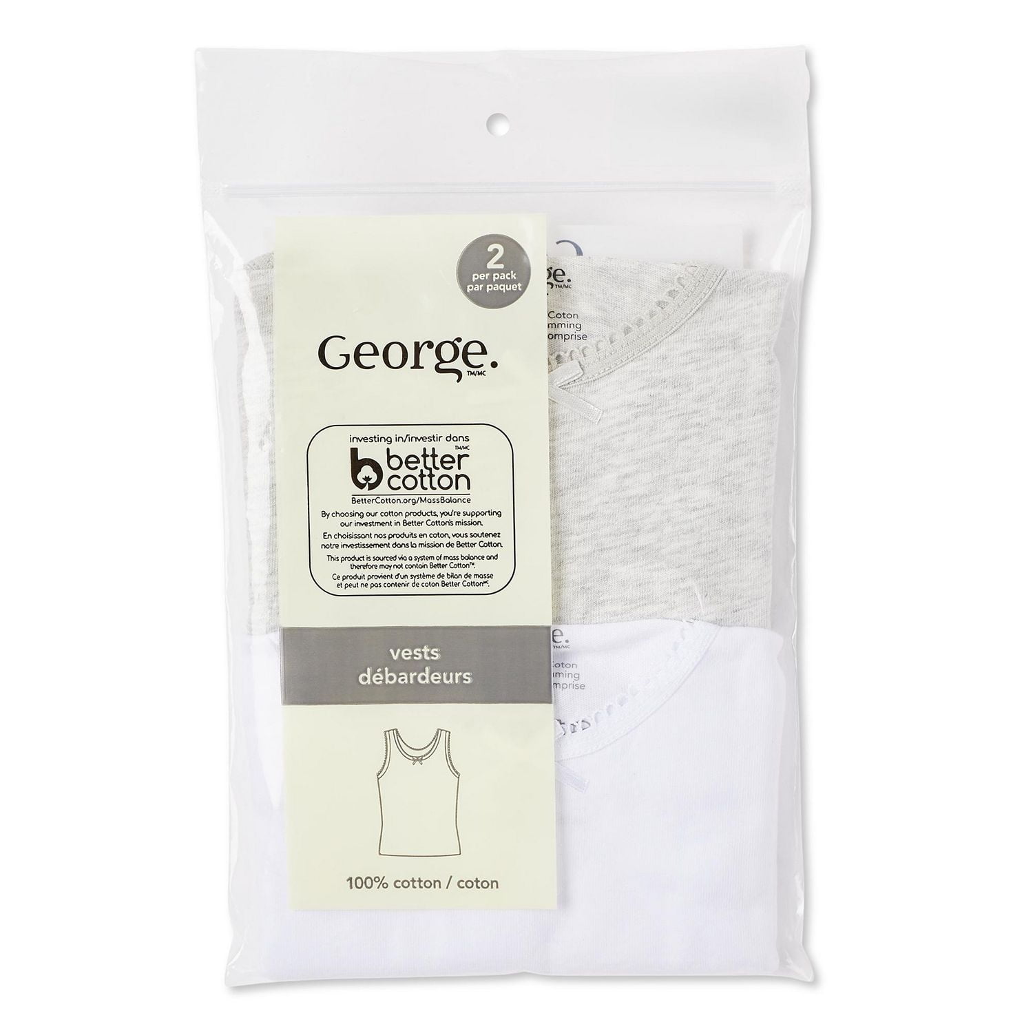George Toddler Girls' Cotton Vest 2-Pack, Sizes 2T/3T-4T
