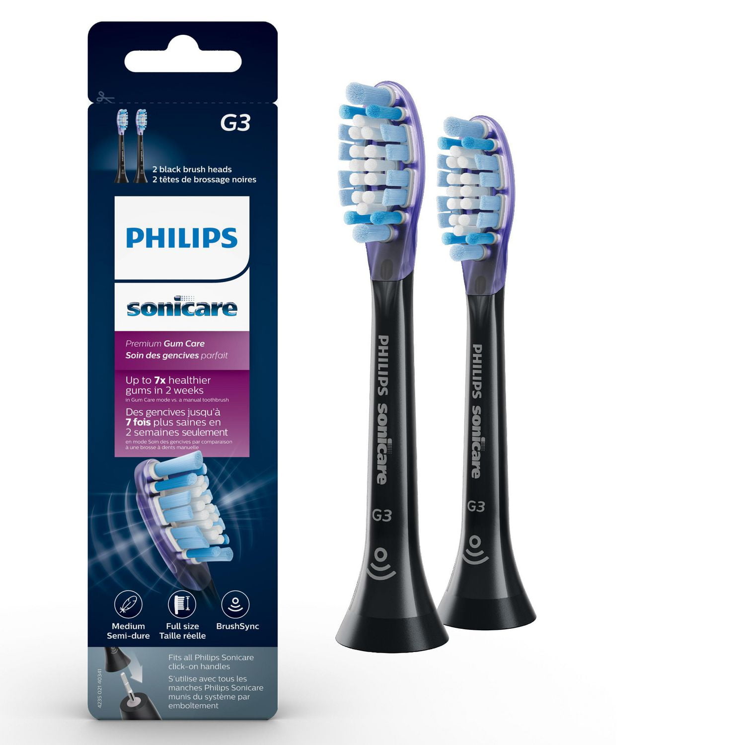 Philips Sonicare Premium Gum Health Brush Heads, 2 count, HX9052/95, Black  