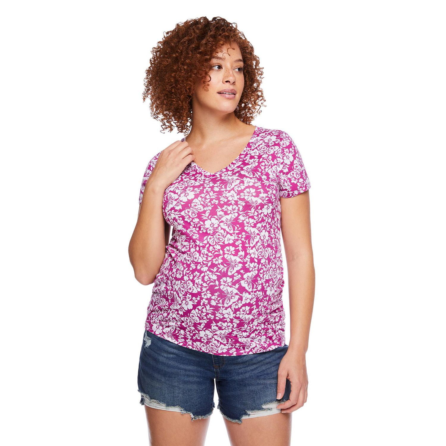 T-shirt à manches courtes et encolure en V Paisley Sky Maternité