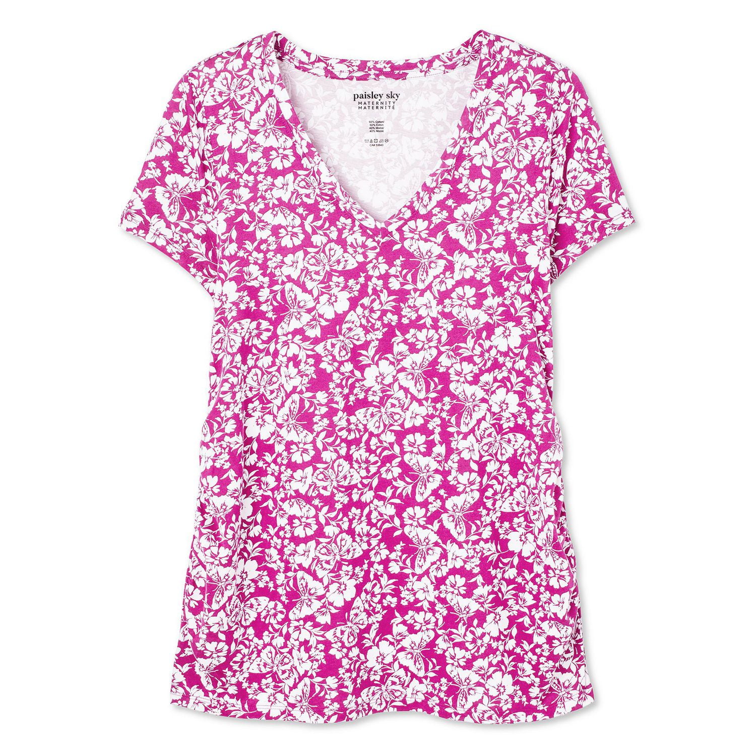T-shirt à manches courtes et encolure en V Paisley Sky Maternité