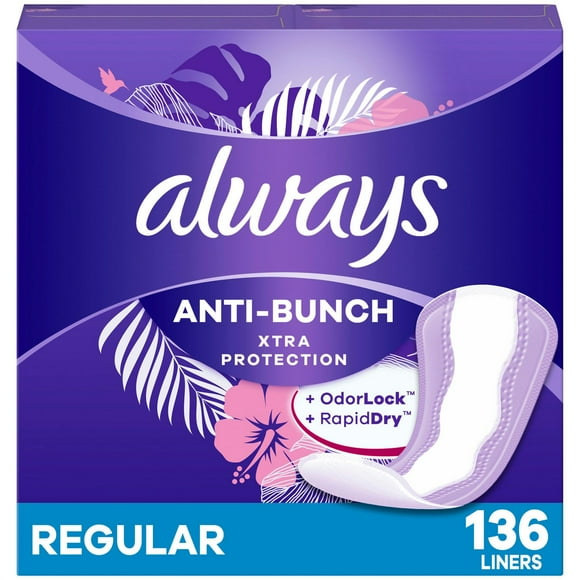 Always Anti-Bunch Xtra Protection Daily Liners, Regular Length, Unscented