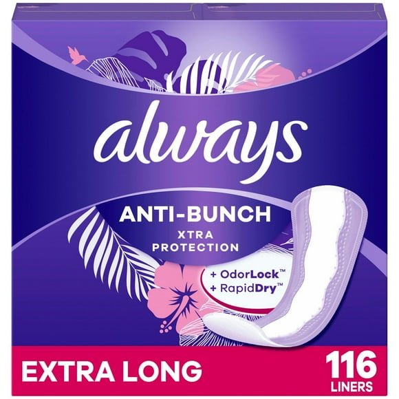Always Anti-Bunch Xtra Protection Daily Liners, Extra Long Length, Unscented