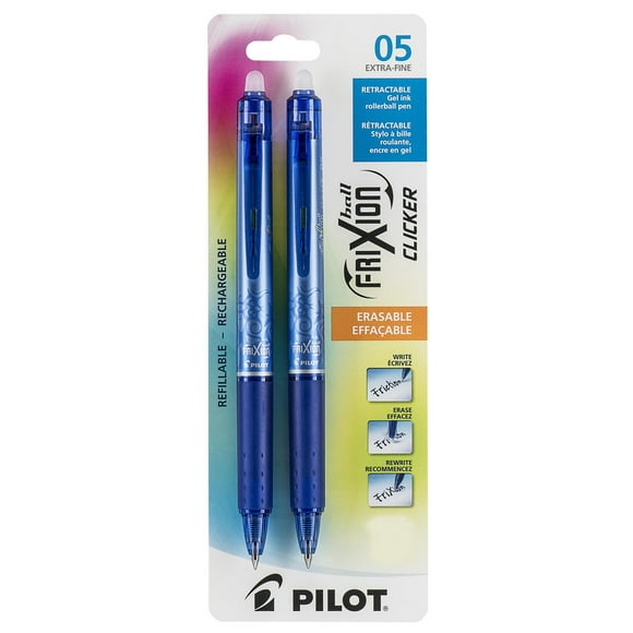 FriXion Ball Clicker Erasable Pens - Blue, Extra-fine 0.5mm point, 2-pk
