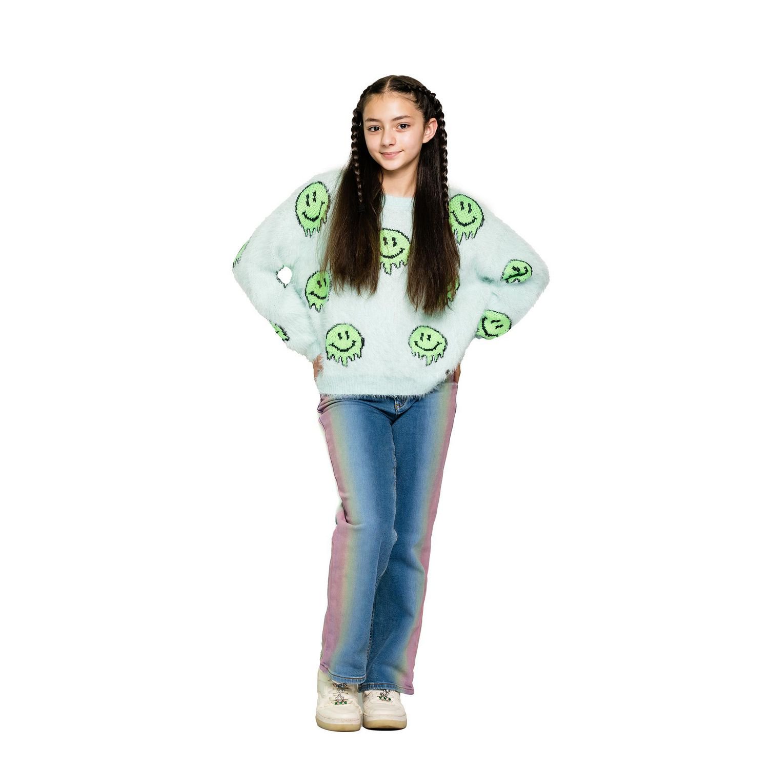 Justice Girls Smiley Drip Long Sleeve Crew 