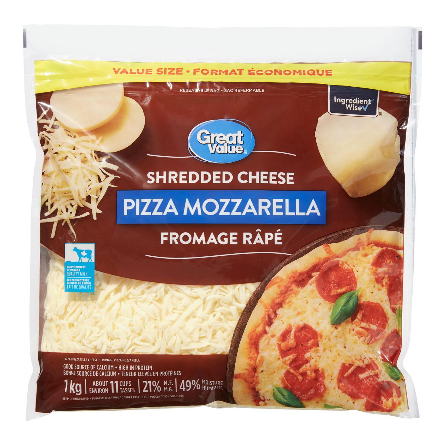 Great Value Pizza Mozzarella Shredded Cheese Value Size 1 Kg 