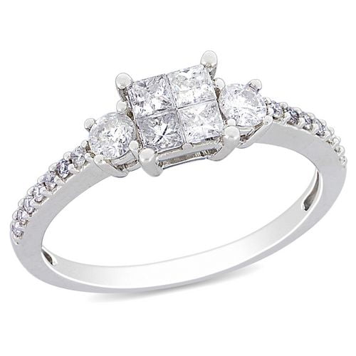 Miadora Bague de fiançailles avec 3/4 CT de Diamants de coupe princesses et Ronds en Or Blanc 14 K (G-H, I2-I3)