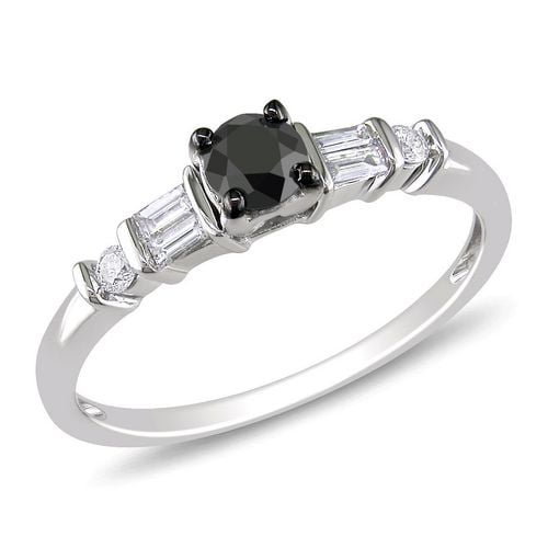 Miadora Bague de fiançailles avec 1/2 CT de diamants blanc et noir de coupe Ronds et baguette parallèle en Or Blanc 14 K (G-H, I1-I2)